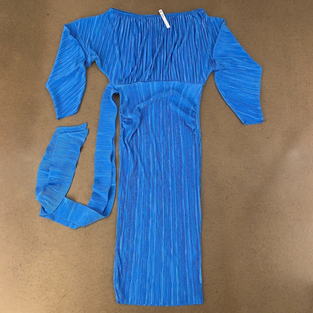 ASOS Maternity Women's Size 2 Blue Long Sleeve Ribbed Belted Bodycon Dress NWT